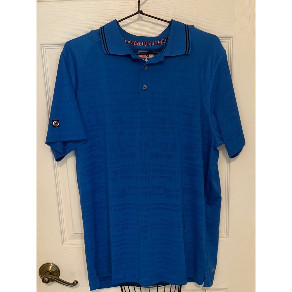 NWT Puma CELL Men's Golf Polo Large Blue Textured Performance Athletic Shirt